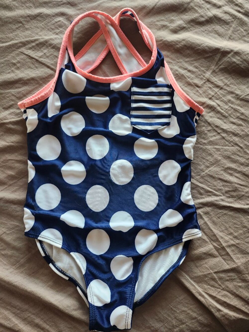 Cat And Jack Bathing Suit One Piece Size S 5/6x Polka Dot Front Pocket.